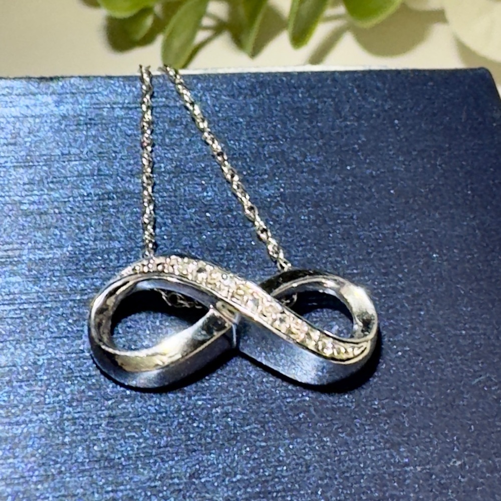 Genuine Diamonds Infinity Symbol Necklace 18” long solid 925 Sterling Silver